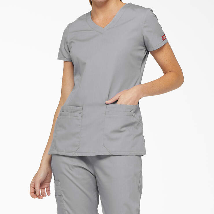 Women's EDS Signature V-Neck Scrub Top - Gray (GY) image number 1