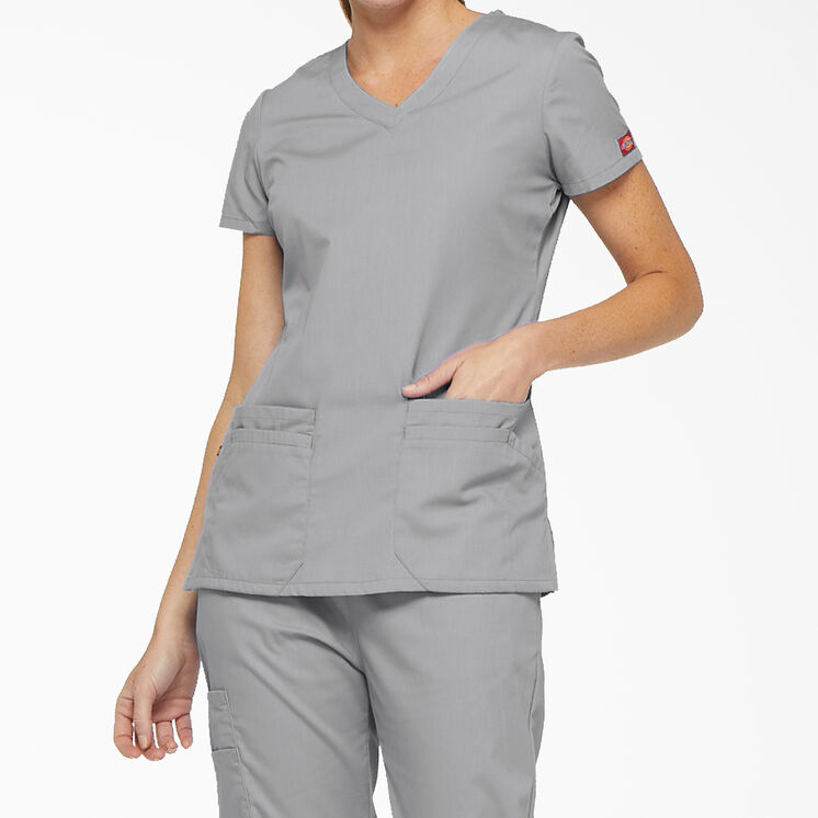 Women&#39;s EDS Signature V-Neck Scrub Top with Pen Slot - Gray &#40;GY&#41;
