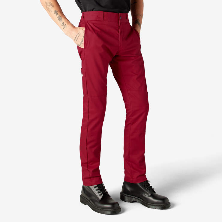 Skinny Fit Double Knee Work Pants - English Red (ER) image number 4