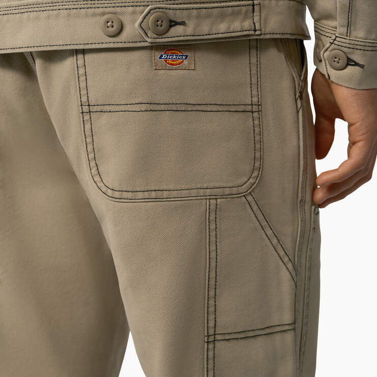Relaxed Fit Contrast Stitch Double Knee Duck Pants - Stonewashed Desert Sand/Black (SSW) image number 4