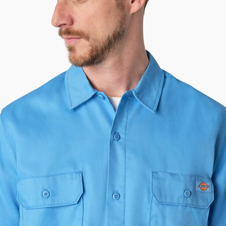 Madras Short Sleeve Work Shirt - Azure Blue (AB2) image number 6