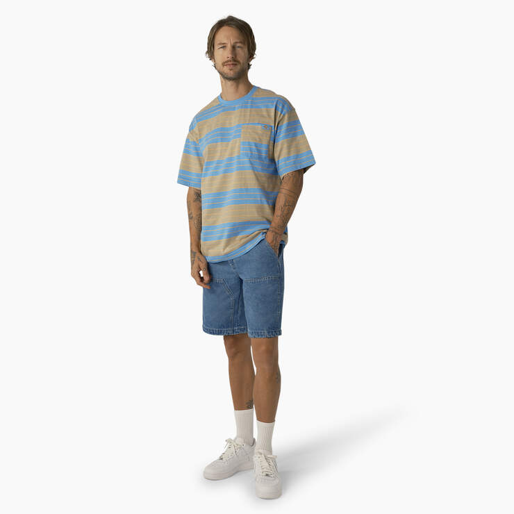 Relaxed Fit Striped Pocket T-Shirt - Azure Blue/Desert Sand Stripe (AST) image number 4