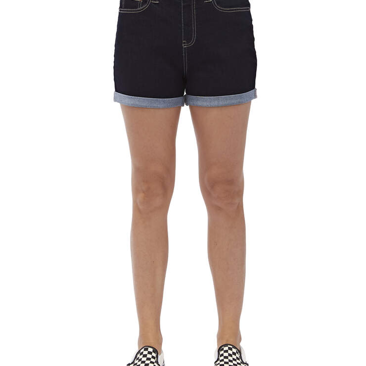 Dickies Girl Juniors' 5-Pocket 2.5" Roll Hem Shorts - Dark Denim (DM) image number 1