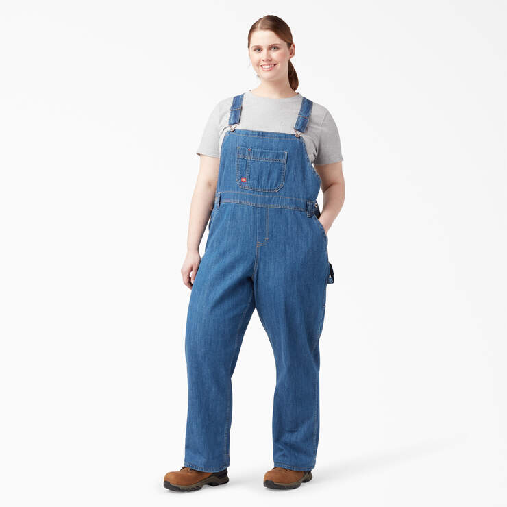 Women's Plus Relaxed Fit Bib Overalls - Stonewashed Medium Blue (MSB) image number 1