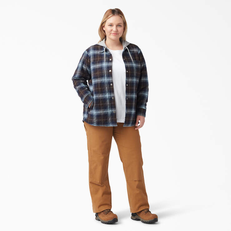 Women’s Plus Flannel Hooded Shirt Jacket - Clear Blue/Brown Ombre Plaid (A1G) image number 4