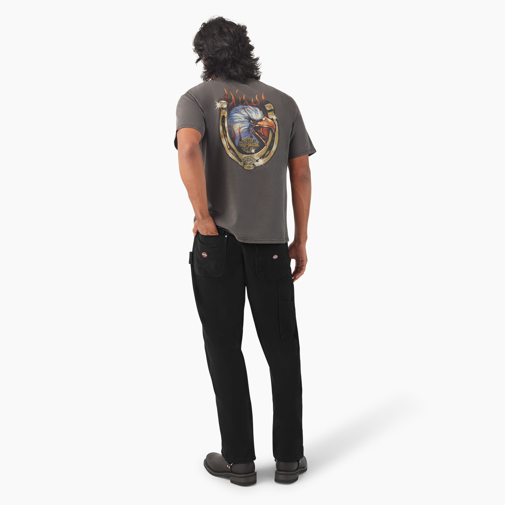 Harley-Davidson×Dickies 黒Tシャツ イーグル柄コラボ Dickies x Harley-Davidson Heavyweight Flaming Eagle Tee