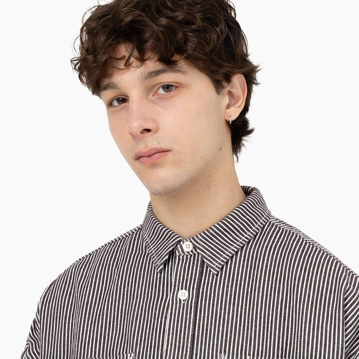Hickory Stripe Long Sleeve Work Shirt - Ecru/Brown (EUB) image number 4