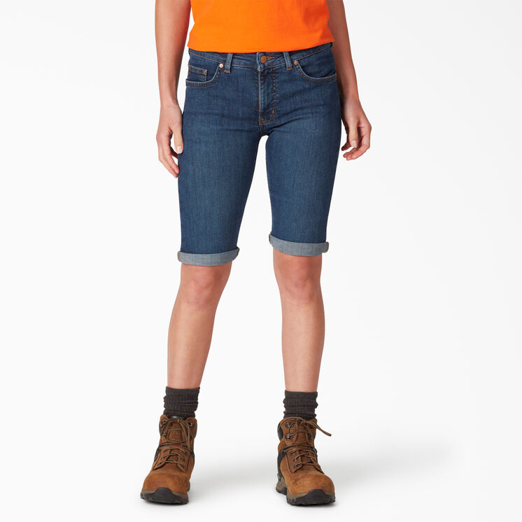 Women&rsquo;s Perfect Shape Straight Fit Bermuda Jean Shorts, 11&quot; - Stonewashed Indigo Blue &#40;SNB&#41;