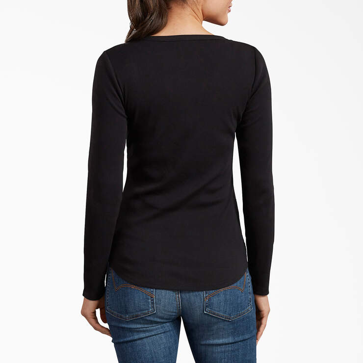 Women's Henley Long Sleeve Shirt - Black (KBK) image number 2