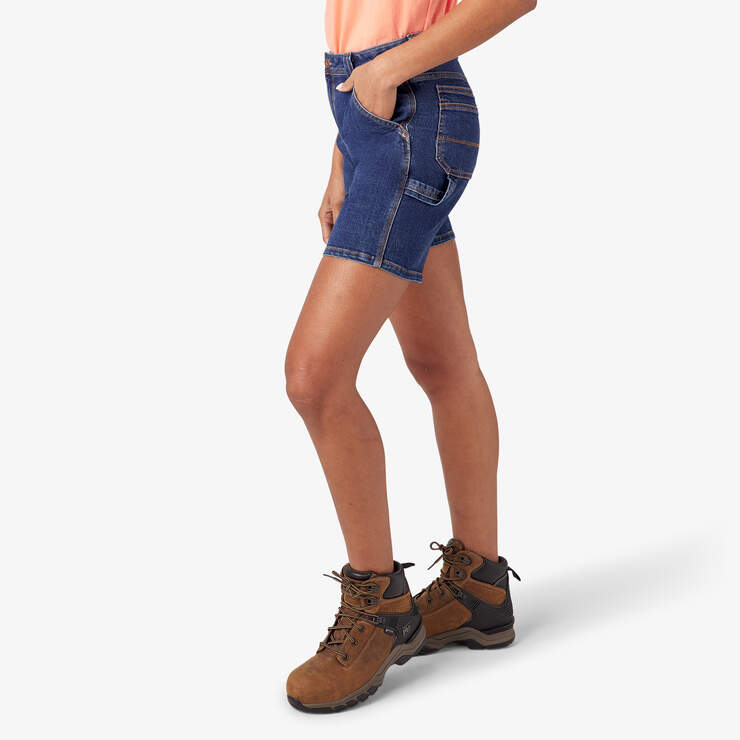 Women’s Relaxed Fit Denim Carpenter Shorts, 7" - Stonewashed Dark Blue (DSW) image number 3