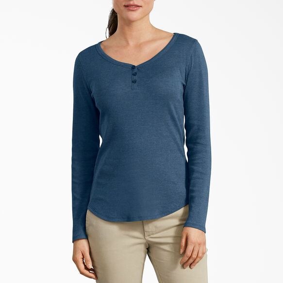 Women&#39;s Henley Long Sleeve Shirt - Dark Denim Blue &#40;DMD&#41;