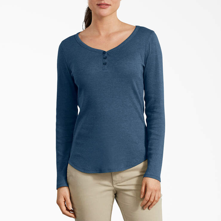 Women's Henley Long Sleeve Shirt - Dark Denim Blue (DMD) image number 1