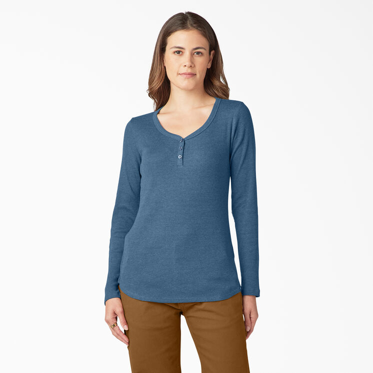 Women&#39;s Henley Long Sleeve Shirt - Dark Denim Blue &#40;DMD&#41;