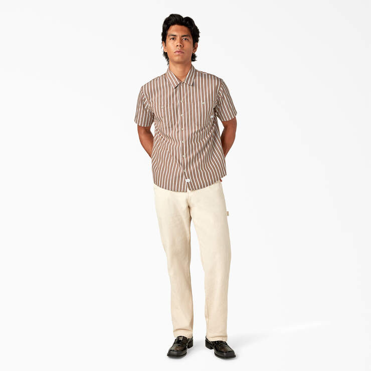 Dickies Premium Collection Poplin Service Shirt - Tan/White Stripe (TSW) image number 4