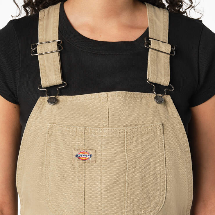 Women's Relaxed Fit Duck Bib Shortalls - Stonewashed Desert Sand (SDS) image number 4