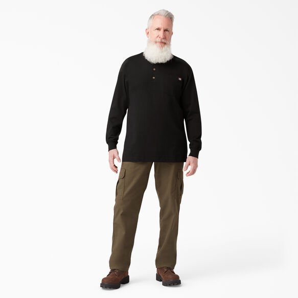 Heavyweight Long Sleeve Henley T-Shirt - Black &#40;BK&#41;