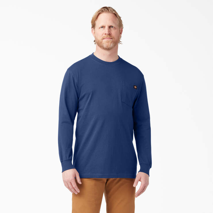 Heavyweight Long Sleeve Pocket T-Shirt - Deep Blue (EL) image number 1