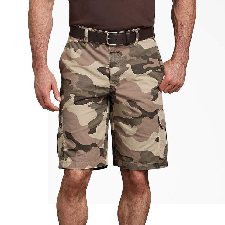 Relaxed Fit Ripstop Cargo Shorts, 11" - Pebble Brown/Black Camo (SBOC) image number 4