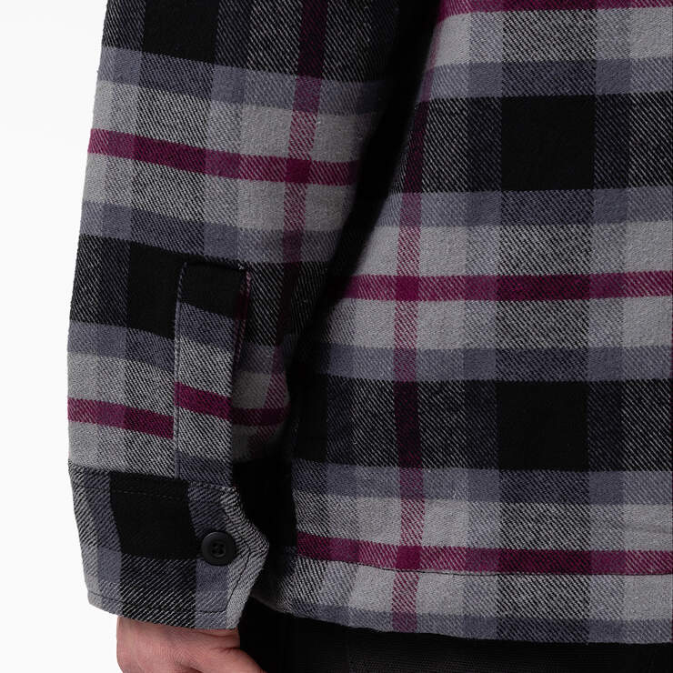 Flannel Quilted Lined Shirt Jacket - Black Wine Grey Plaid (APW) image number 5