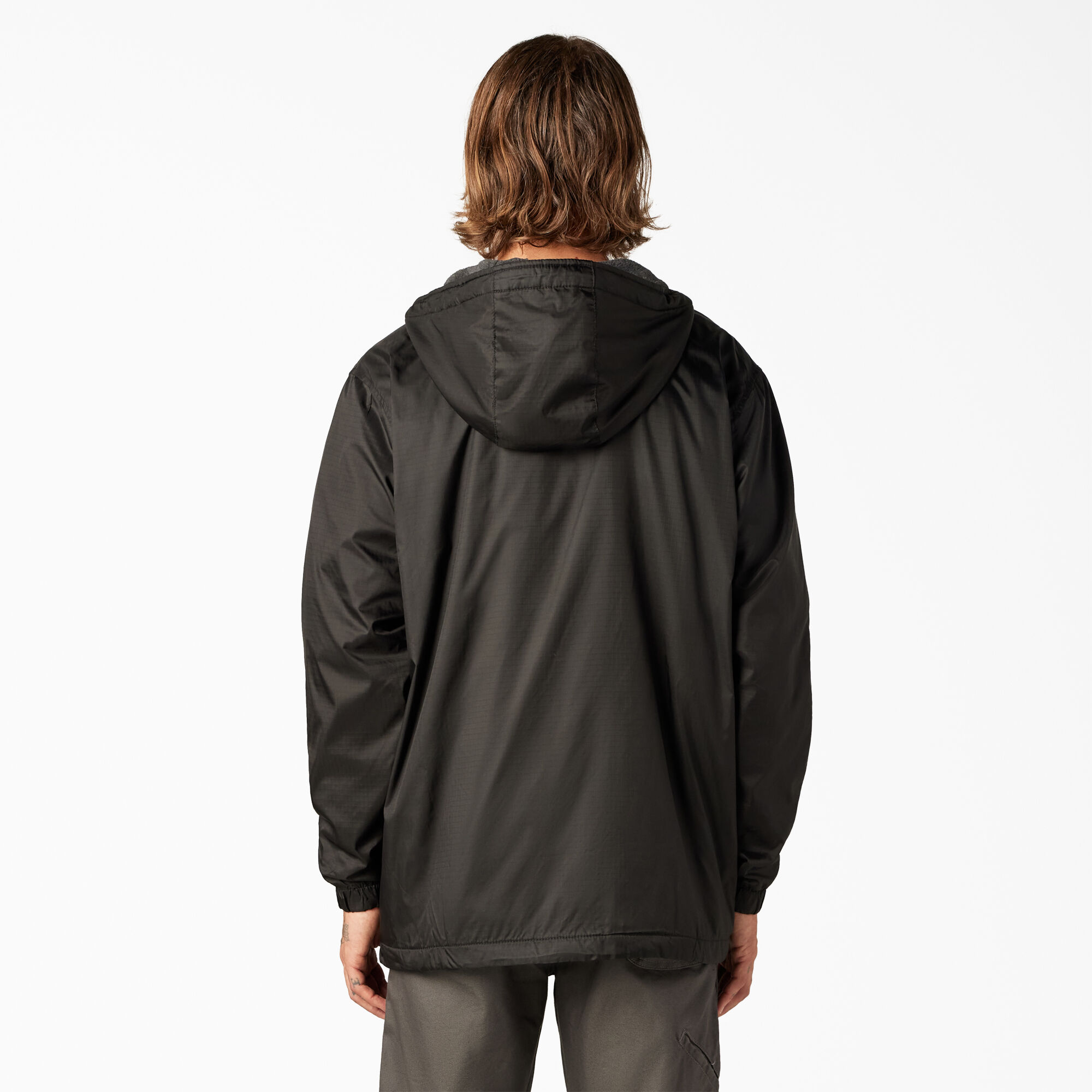 sherpa lined nylon zip up jacket