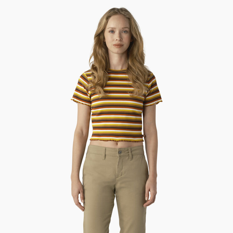 Women&#39;s Striped Cropped Baby T-Shirt - Ginger Honey Baby Stripe &#40;GSN&#41;