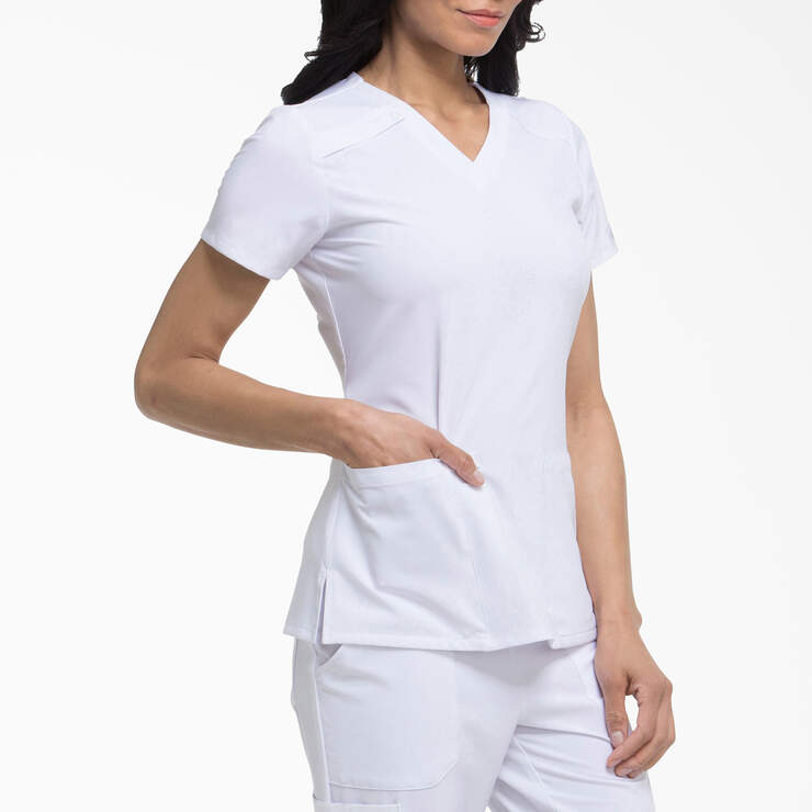 Women's EDS Essentials V-Neck Scrub Top - White (DWH) image number 4
