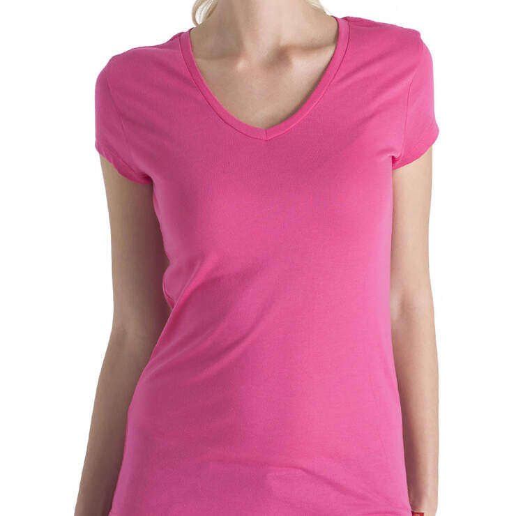 Dickies Girl Juniors' Short Sleeve V-Neck T-Shirt - Lipstick Pink (LPS) image number 1