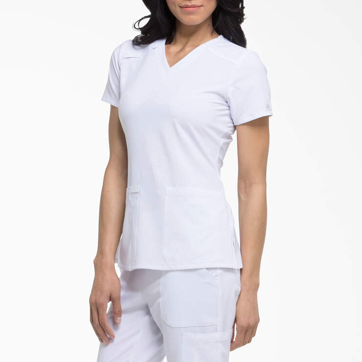 Women's EDS Essentials V-Neck Scrub Top - White (DWH) image number 3