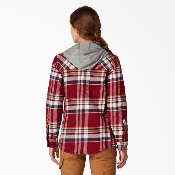 Women&rsquo;s Flannel Hooded Shirt Jacket - Aged Brick Plaid &#40;YP2&#41;