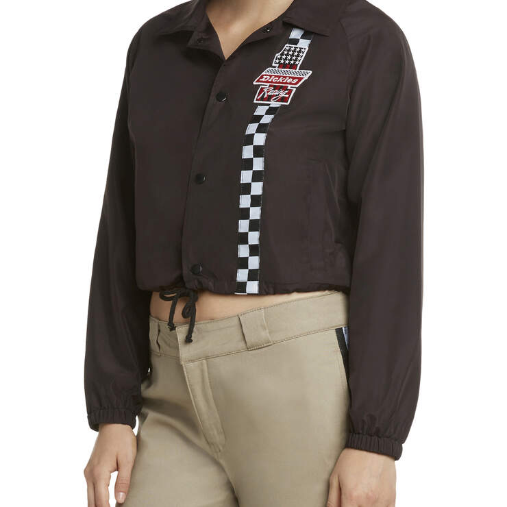 Dickies Girl Juniors' Checkered Striped Cropped Windbreaker Jacket - Black (BK) image number 3
