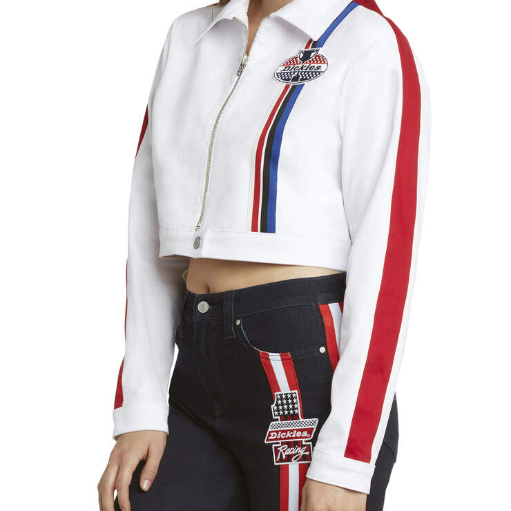 Dickies Girl Juniors' Racing Cropped Jacket - White (WH) image number 3