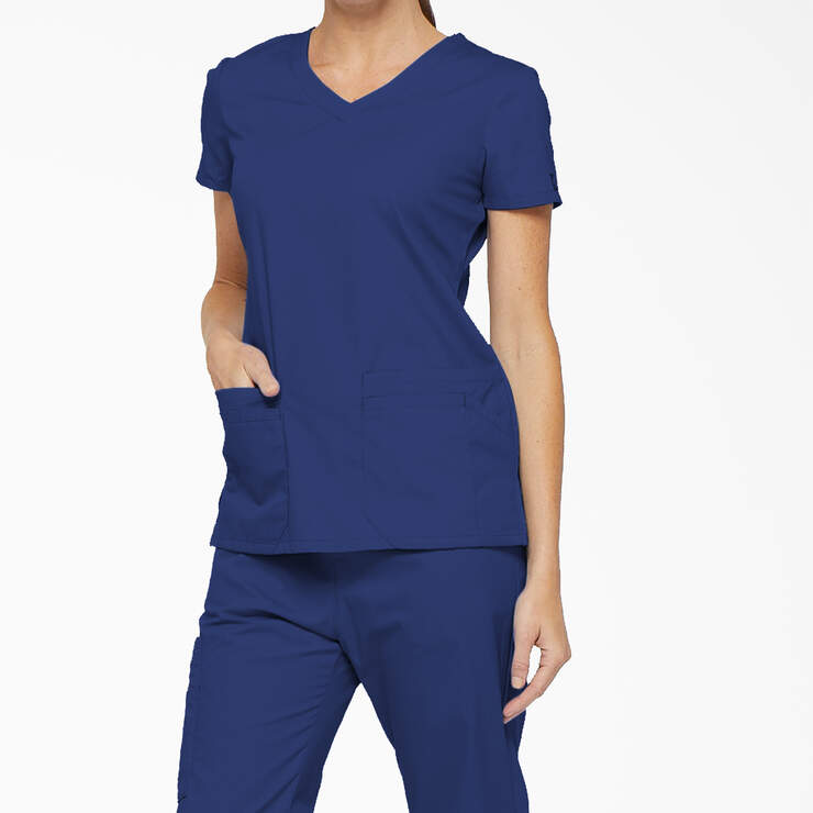 Women's EDS Signature V-Neck Scrub Top - Galaxy Blue (GBL) image number 3