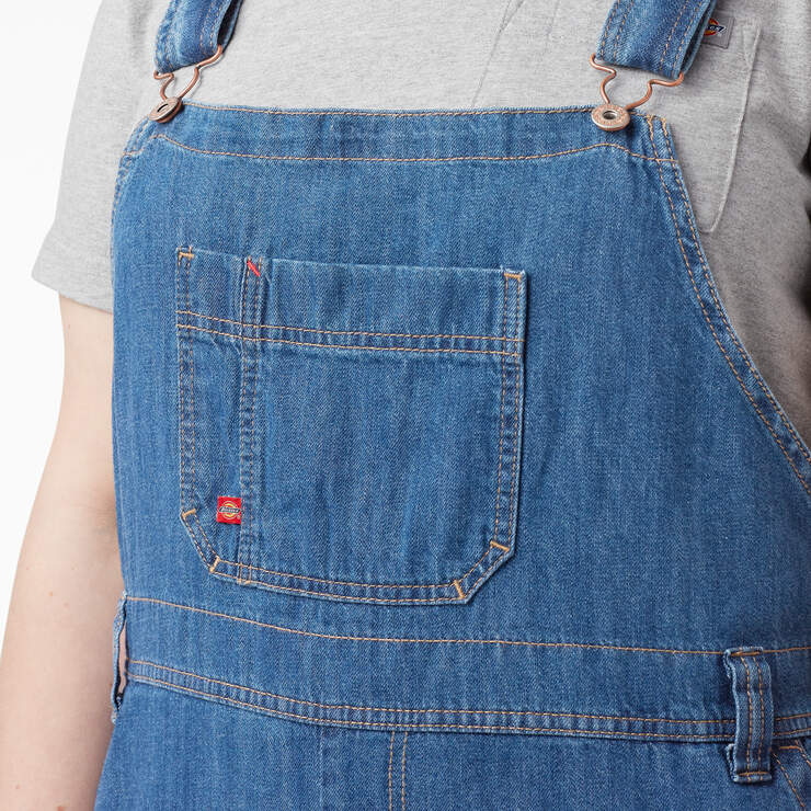 Women's Plus Relaxed Fit Bib Overalls - Stonewashed Medium Blue (MSB) image number 7