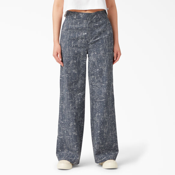 Women&#39;s Stonewashed Wide Leg Work Pants - Rinsed Navy Crosshatch &#40;R2A&#41;