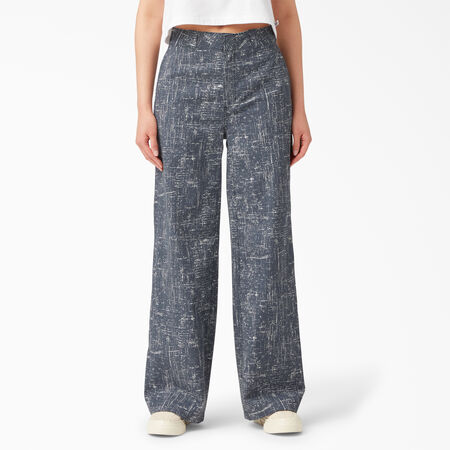 Women&#39;s Stonewashed Wide Leg Work Pants - Rinsed Navy Crosshatch &#40;R2A&#41;