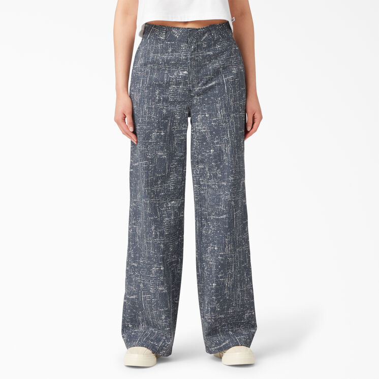 Women&#39;s Stonewashed Wide Leg Work Pants - Rinsed Navy Crosshatch &#40;R2A&#41;