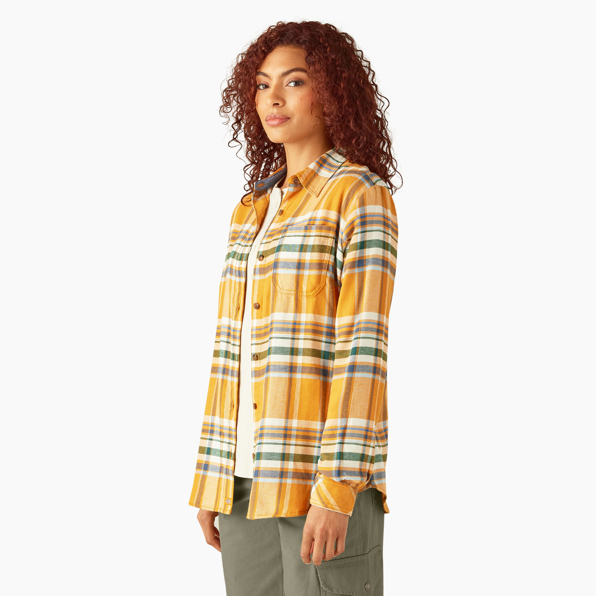 売れ筋商品|||ディッキーズ カットソー トップス レディース Flannel Long-Sleeve Shirt - Women's Fired Brick Fireside Ombre Plaid Dickies Women's Long Sleeve Flannel Shirt in Brown Duck