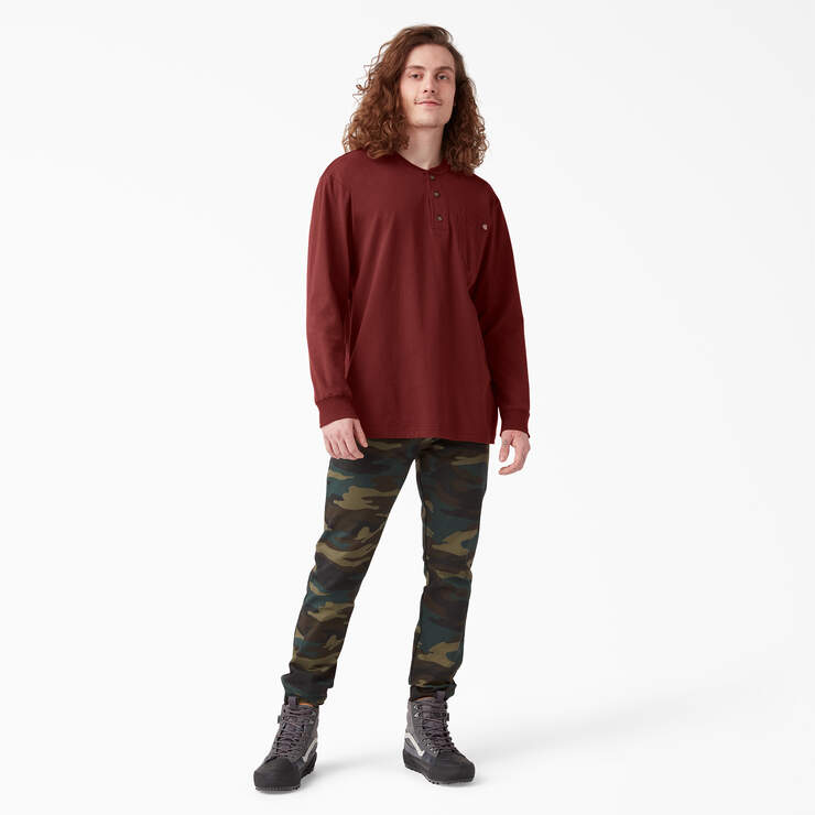 Heavyweight Long Sleeve Henley T-Shirt - Madder Brown (MB1) image number 8