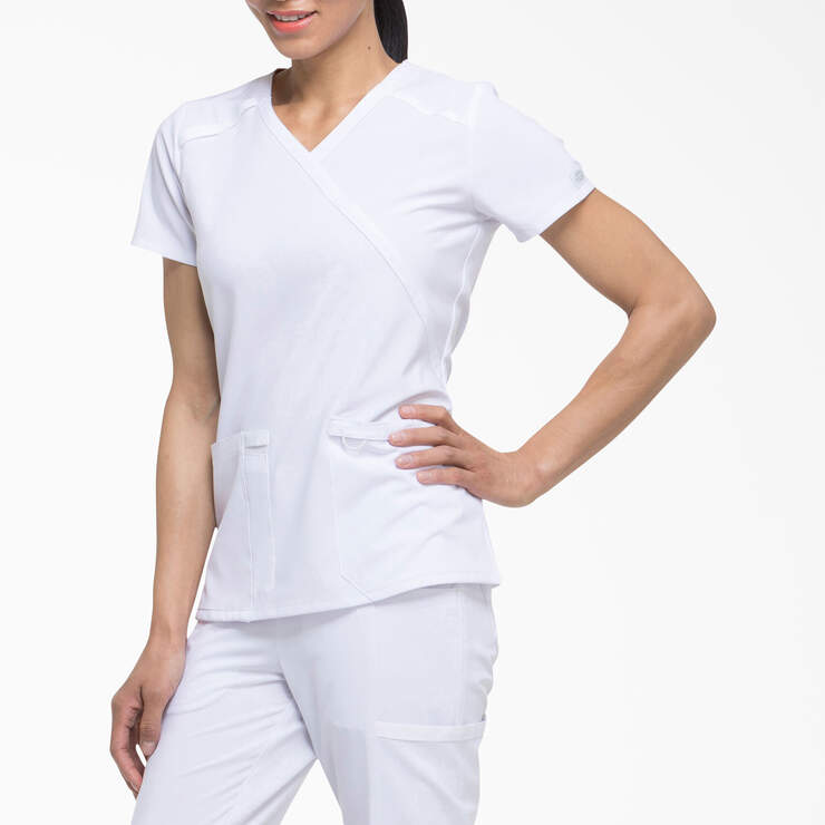 Women's EDS Essentials Mock Wrap Scrub Top - White (DWH) image number 3