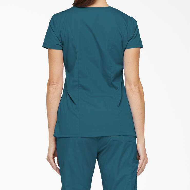 Women's EDS Signature V-Neck Scrub Top with Pen Slot - Caribbean Blue (CRB) image number 2