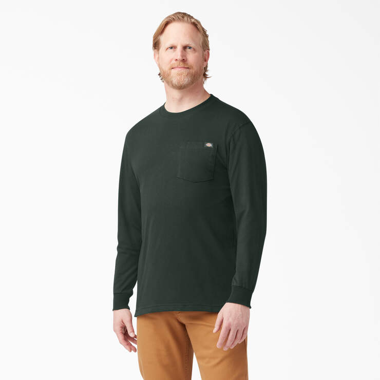 Heavyweight Long Sleeve Pocket T-Shirt - Hunter Green (GH) image number 1