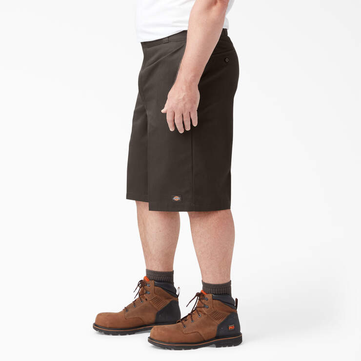 Loose Fit Flat Front Work Shorts, 13" - Dark Brown (DB) image number 6