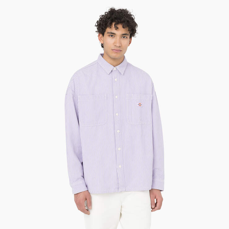 Hickory Stripe Long Sleeve Work Shirt - Ecru/Lilac (EUG) image number 1