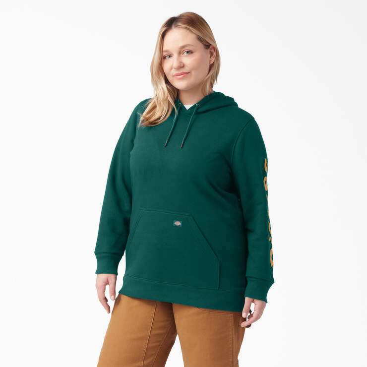 Women's Plus Water Repellent Sleeve Logo Hoodie - Forest Green (FT) image number 1