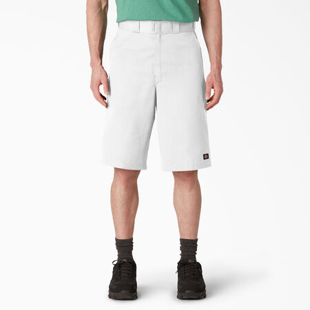 Loose Fit Flat Front Work Shorts, 13&quot; - White &#40;WH&#41;
