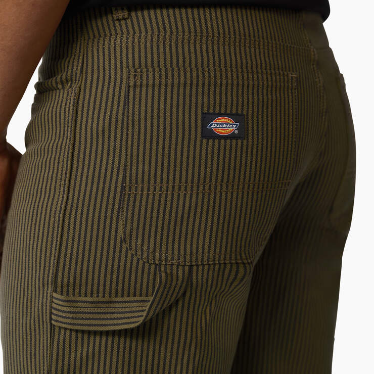 Hickory Stripe Carpenter Shorts, 11" - Military Green Hickory Stripe (HSY) image number 5