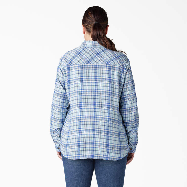 Women's Plus Long Sleeve Plaid Flannel Shirt - Clear Blue/Orchard Plaid (B2Y) image number 2