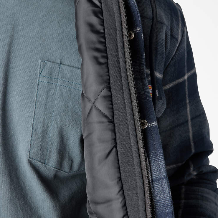 Water Repellent Flannel Hooded Shirt Jacket - Navy Storm Ombre Plaid (C1H) image number 10
