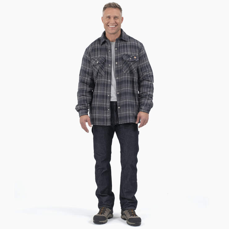 Water Repellent Fleece-Lined Flannel Shirt Jacket - Charcoal/Black Ombre Plaid (A1T) image number 4
