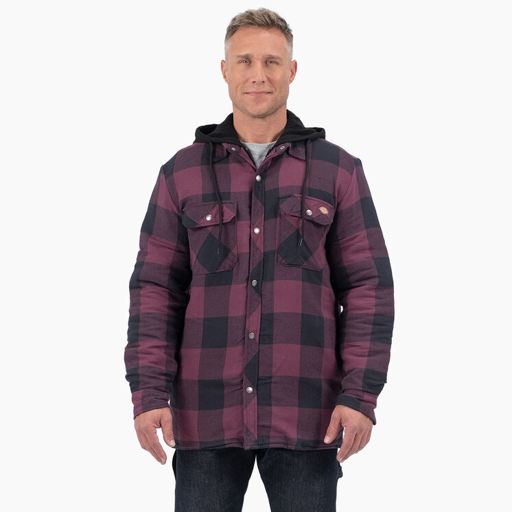 Relaxed Fit Icon Hooded Quilted Flannel Shirt Jacket - Grape Wine Buffalo Plaid &#40;GPN&#41;